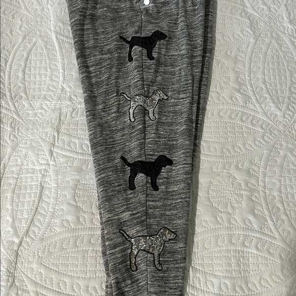 PINK Victoria's Secret Gray Joggers with sequin Dog Patches - Picture 5 of 6